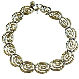 VTG Anne Klein Link necklace Textured silver Swirl Statement Collar chunky 18"L